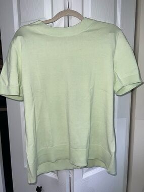 COS Light Spring Green Knit Top Short Sleeve Cotton Sweater Minimalist Size L